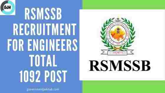 RSMSSB RECRUITMENT 2022 for Junior Engineers 1092 vacancy Apply Online Now