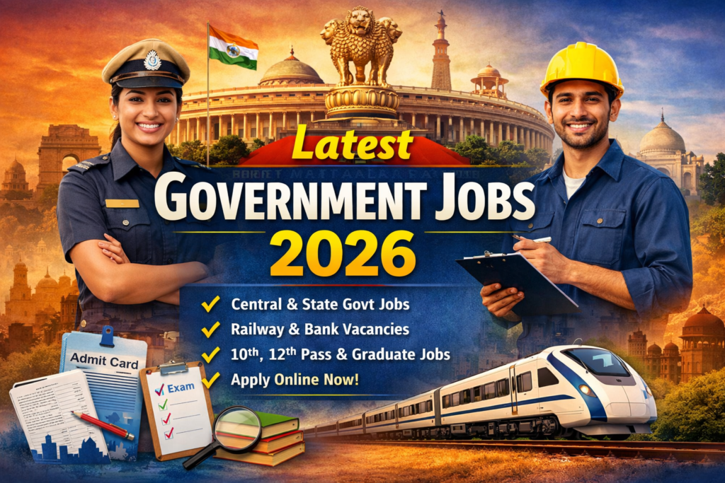 Latest Government Jobs 2026 notification for central and state government vacancies in India for 10th pass, 12th pass and graduate candidates